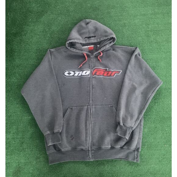 Vintage Y2K No Fear Gray Zip Up Skate Hoodie Streetwear Faded Mens Size Large - Picture 1 of 13